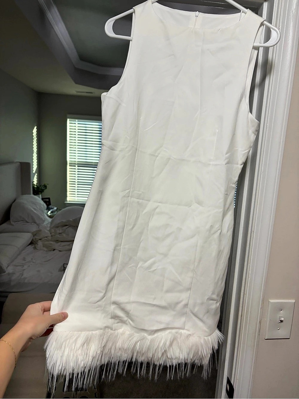 White Feather Hem Mini Dress Like New